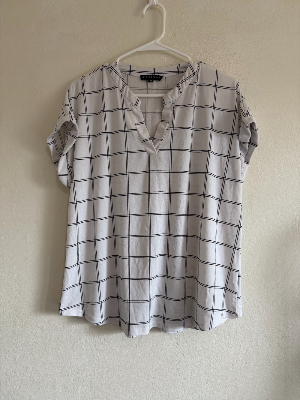 Fifty Street White & Black Plaid Button Blouse XL